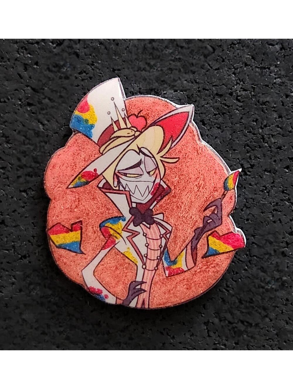 Lucifer Pride Month glitter pin- Hazbin Hotel